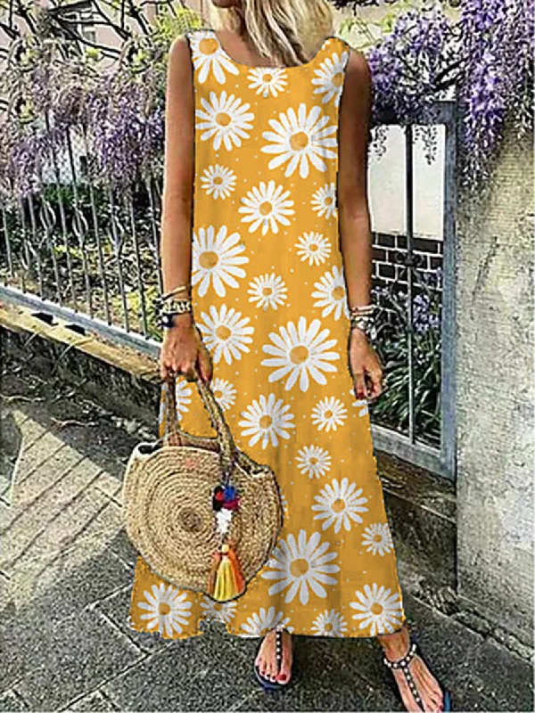 Women Bohemian Sleeveless Daisy Maxi Dress Elegant Velvet Maxi Dress