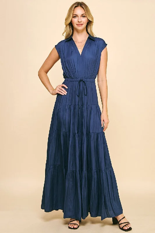 Tucker Maxi Dress | Dusty Navy Elegant Floral Maxi Dress