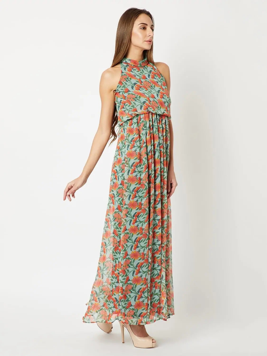 Turn Up The Love Maxi Dress Multicolor-Base Green Stylish Longline Maxi Dress