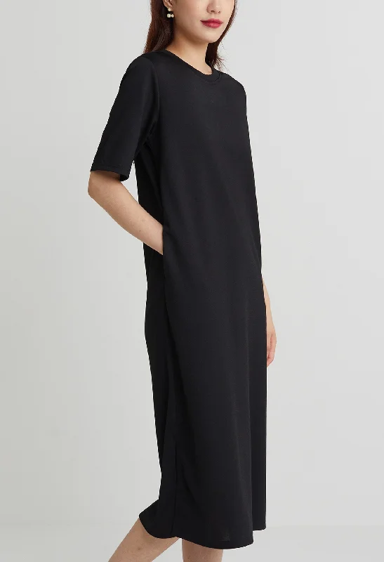 Cozy Round Neck Maxi Dress Stylish Longline Maxi Dress