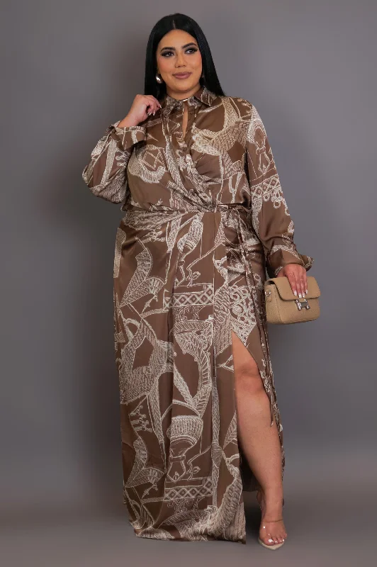 Made For Me Maxi Dress - Mocha Comfortable Ruffle Hem Maxi Dress