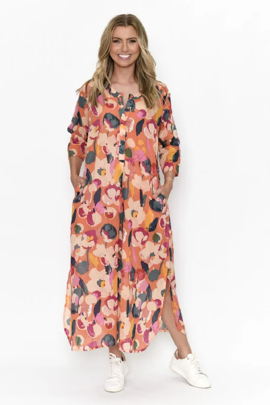 Melina Maxi Dress | Orange Floral Comfortable Ruffle Maxi Dress