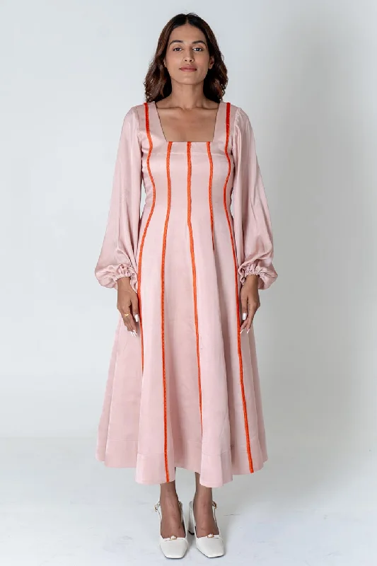 Pink-Orange Braided Maxi Dress Cozy Maxi Dress with Slit