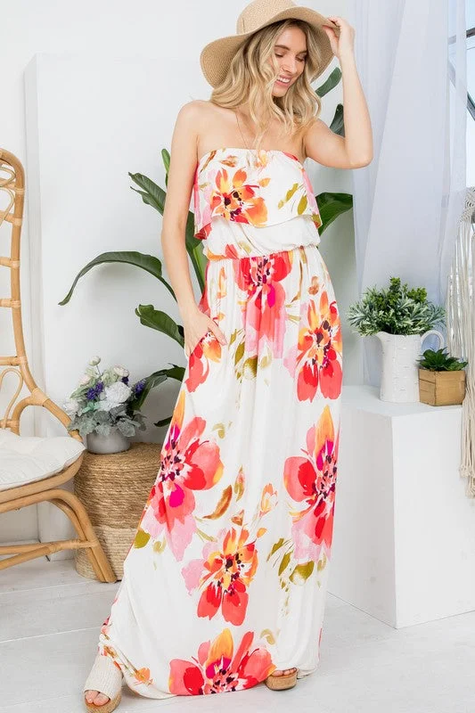 PLUS FLORAL OFFSHOULDER MAXI DRESS Stylish A-Line Maxi Dress