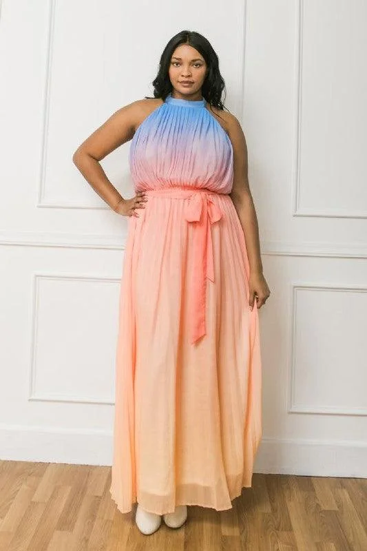 PLUS ombre pleated maxi dress Elegant Silk Maxi Dress