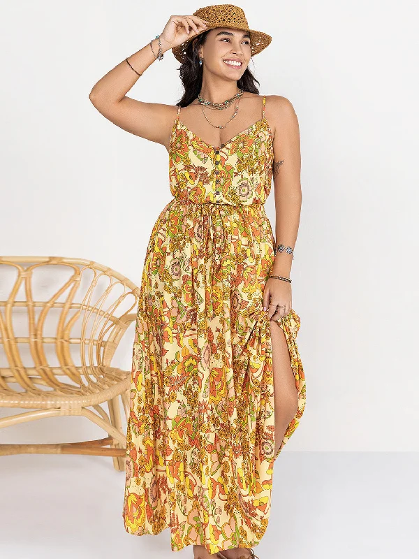 Plus Size Yellow Maxi Dress Elegant Maxi Dress with Belt