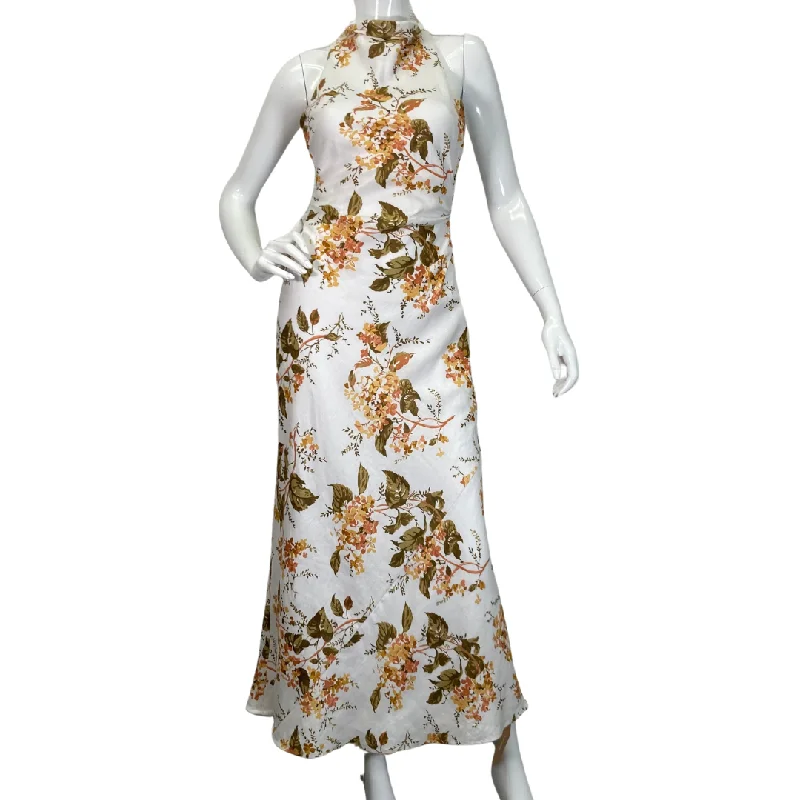 Reformation Floral Linen Maxi Dress Comfortable Maxi Dress with Sleeves