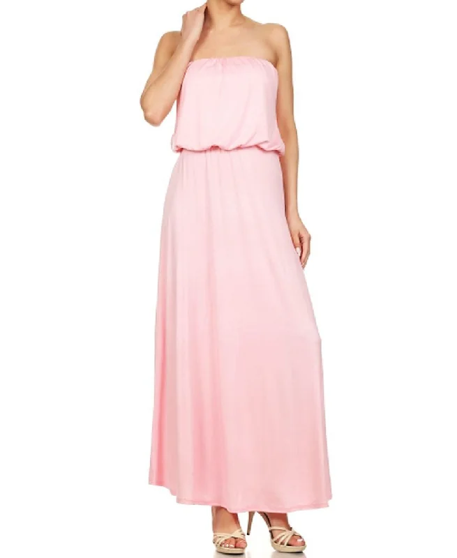 Strapless Elastic Waist Maxi Dress Baby Pink Cozy Knitted Maxi Dress