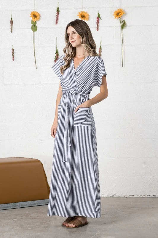 Taliah Striped Maxi Dress Cozy Maxi Dress with Slit