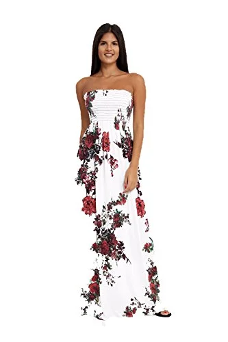 Women's Ladies Boobtube Printed Full Length Bandeau Sheering Maxi Dress Elegant Boho Maxi Dress