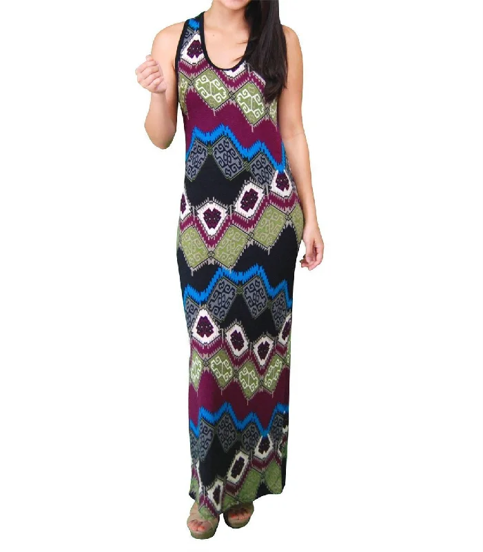 Racerback Maxi Dress Aztec Tribal Purple Trendy V-Neck Maxi Dress