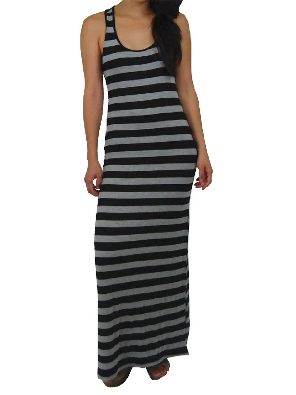 Racerback Maxi Dress Black Gray Stripes Fashionable Layered Maxi Dress