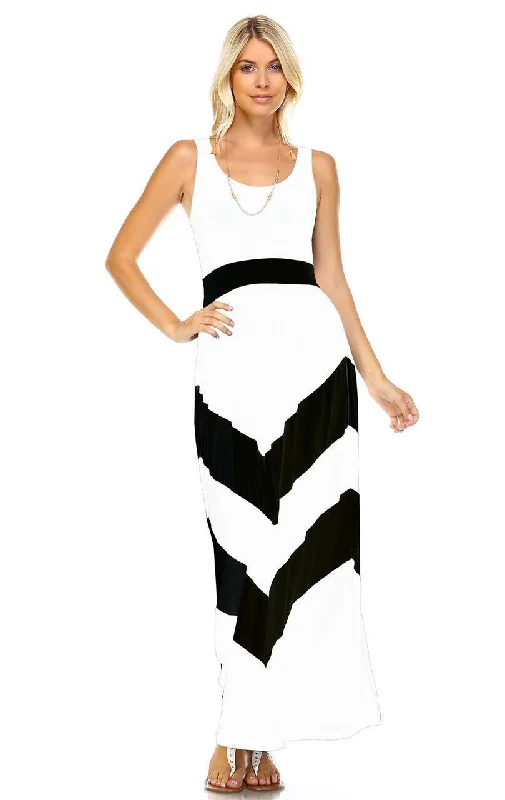 Sleeveless Evening Chevron Maxi Dress White Black Cozy Cold-Shoulder Maxi Dress