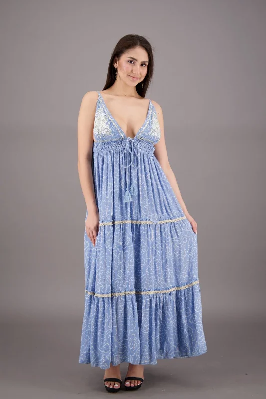 Boho Tiered Lurex Maxi Dress 24907 Elegant Maxi Dress with Drapes