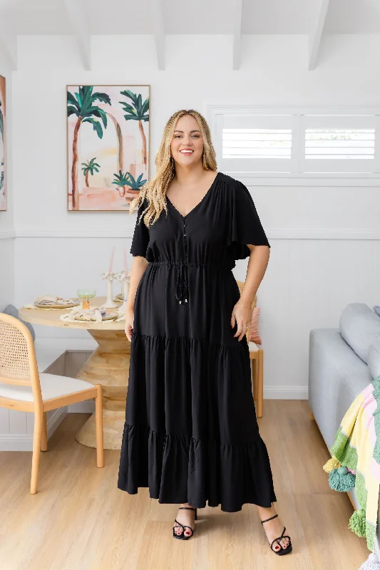 Bonnie Maxi Dress in Black Chic Button-Up Maxi Dress