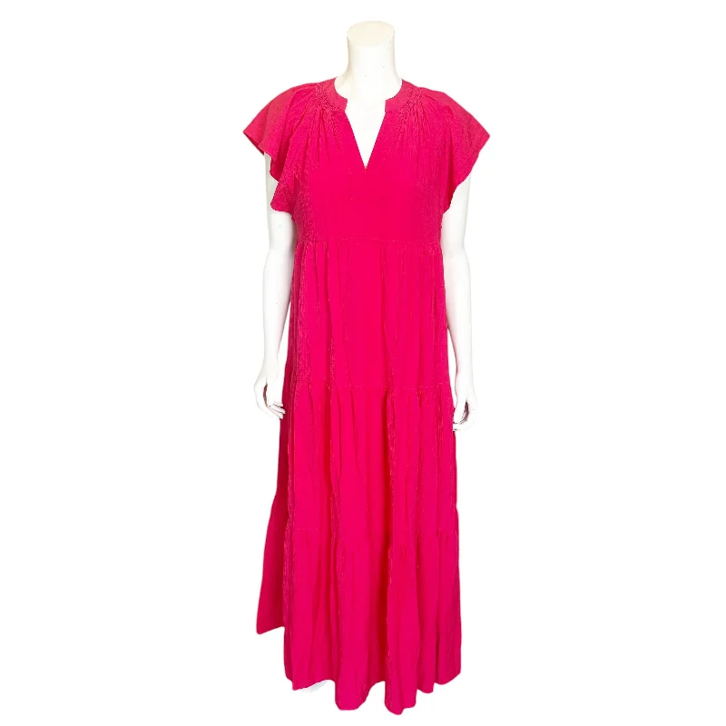 Calvin Klein | Women's Fuchsia Pink Flutter Sleeve Tiered Maxi Dress | Size: 6 Comfortable Flowy Maxi Dress