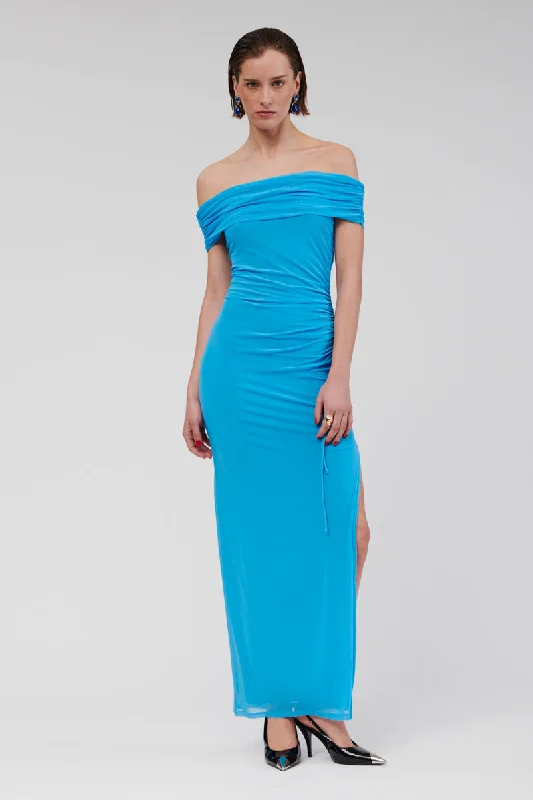 Christy Off Shoulder Maxi Dress - Blue Elegant Wraparound Maxi Dress