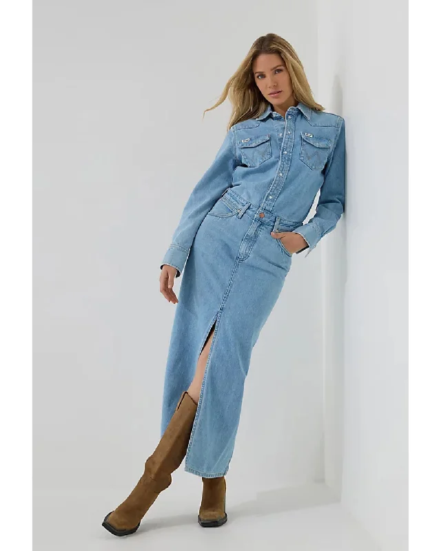 Denim Maxi Dress Overexposed Comfortable Long-Sleeve Maxi Dress