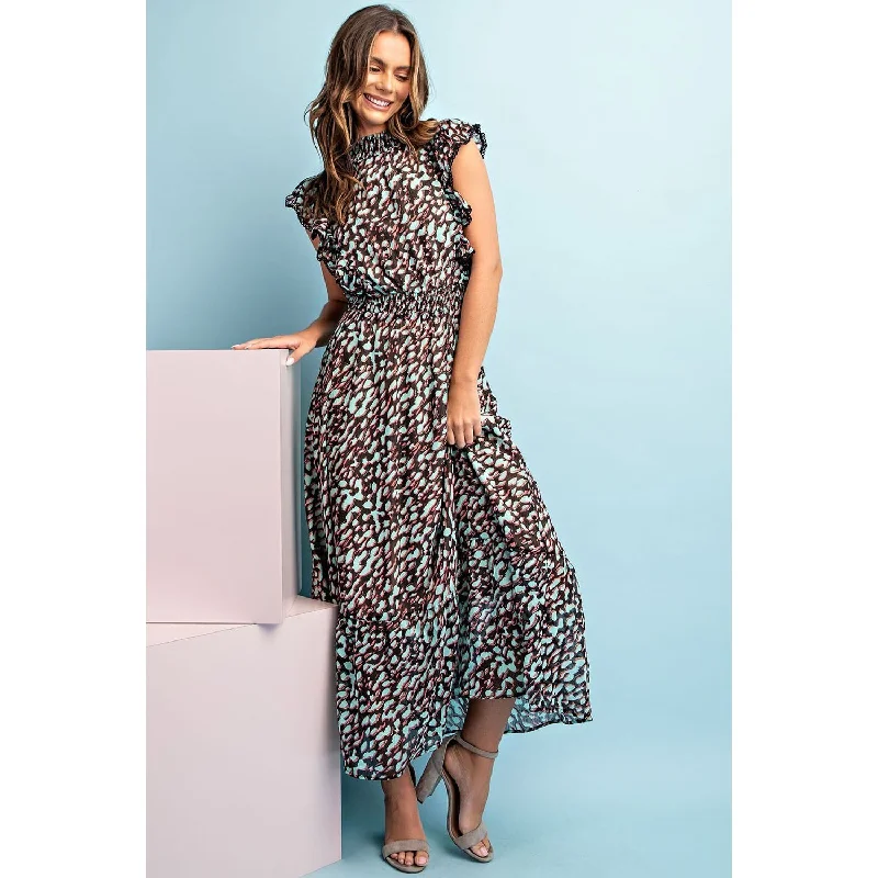 ee:some - Sleeveless Print Maxi Dress - Mint Elegant Lace-Up Maxi Dress