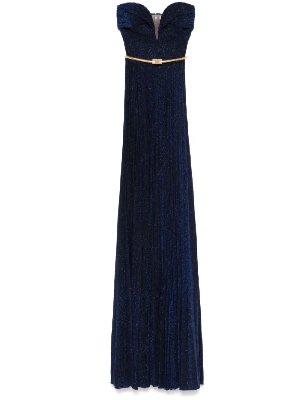 ELISABETTA FRANCHI BELTED LUREX MAXI DRESS Cozy Ruffle Sleeve Maxi Dress