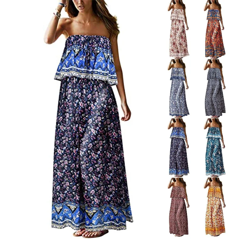 Superb Strapless Floral Design Beach or Cruise Maxi Dress Elegant Lace Maxi Dress