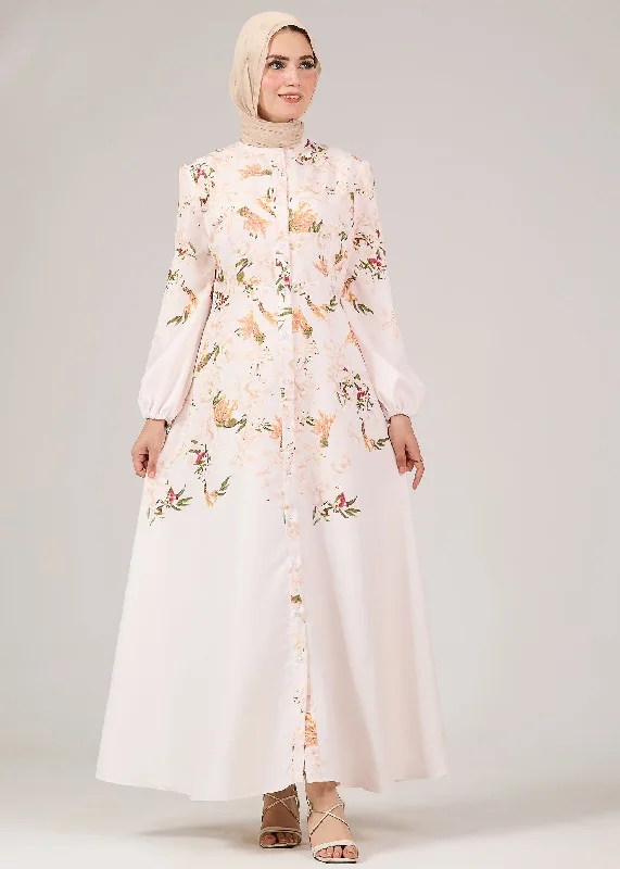 Reema Floral Button-Front Maxi Dress with Puff Sleeves Stylish Boho Maxi Dress