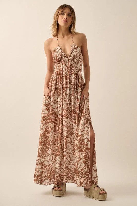 HALTER STYLE MAXI DRESS (TAUPE) Classic Strapless Maxi Dress