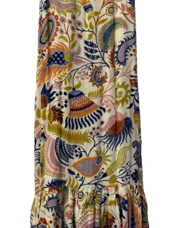 House of Harlow 1960 Size XS Cream & Multi Missing Fabric Tag Pockets Maxi Dress Elegant Tiered Maxi Dress