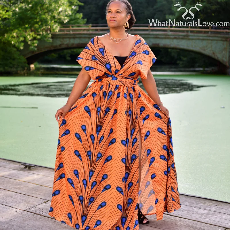 Infinity Maxi Dress Ankara African Print Orange XL Trendy V-Neck Maxi Dress