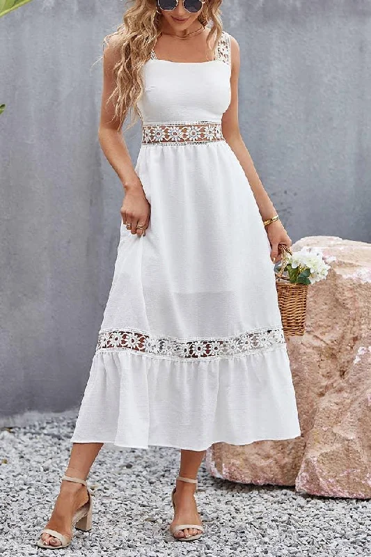 Lace Strap Hollow Waist Maxi Dress Elegant Maxi Dress with Drapes