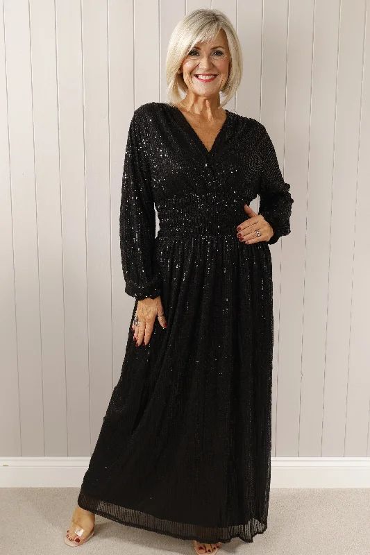 Long sleeve sequin maxi dress Black Fashionable Sleeveless Maxi Dress