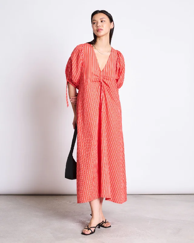 MAXI DRESS DANS CHERRY RED WHITE STRIPED Comfortable T-Shirt Maxi Dress