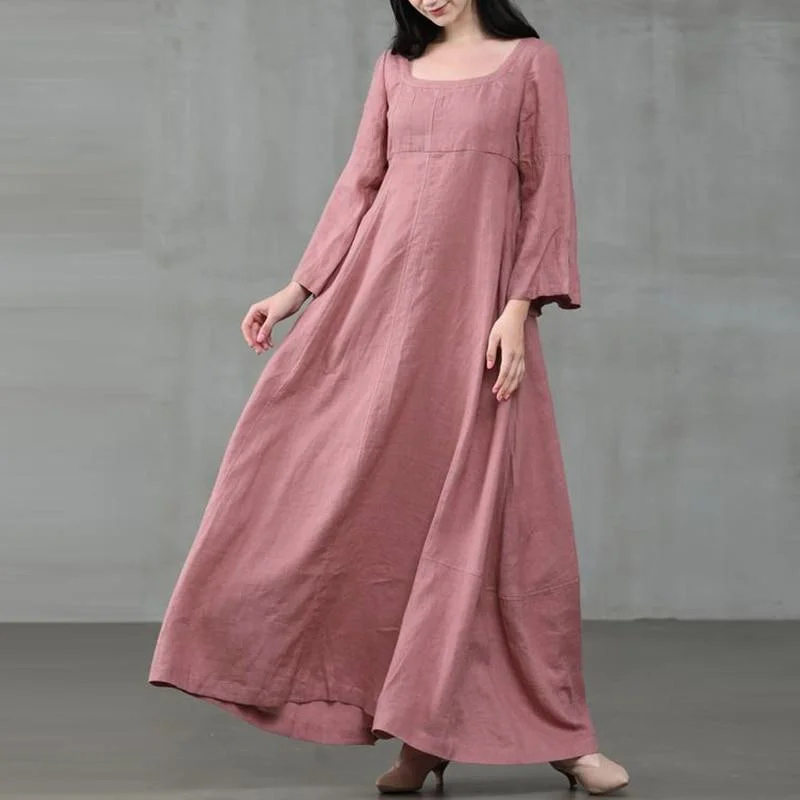 Medieval Square Collar Maxi Dress Comfortable Maxi Dress with Sleeves