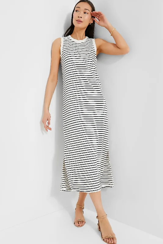 Navy Stripe Sleeveless Gio Maxi Dress Trendy Button Front Maxi Dress