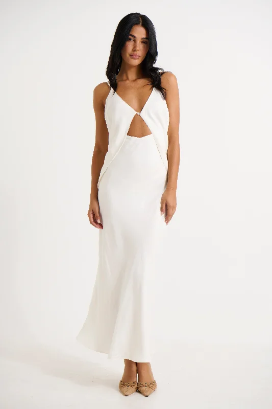 Talia Maxi Dress Ivory Elegant Velvet Maxi Dress