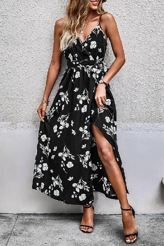 V-neck Floral Wrap Maxi Dress Stylish V-Neck Maxi Dress