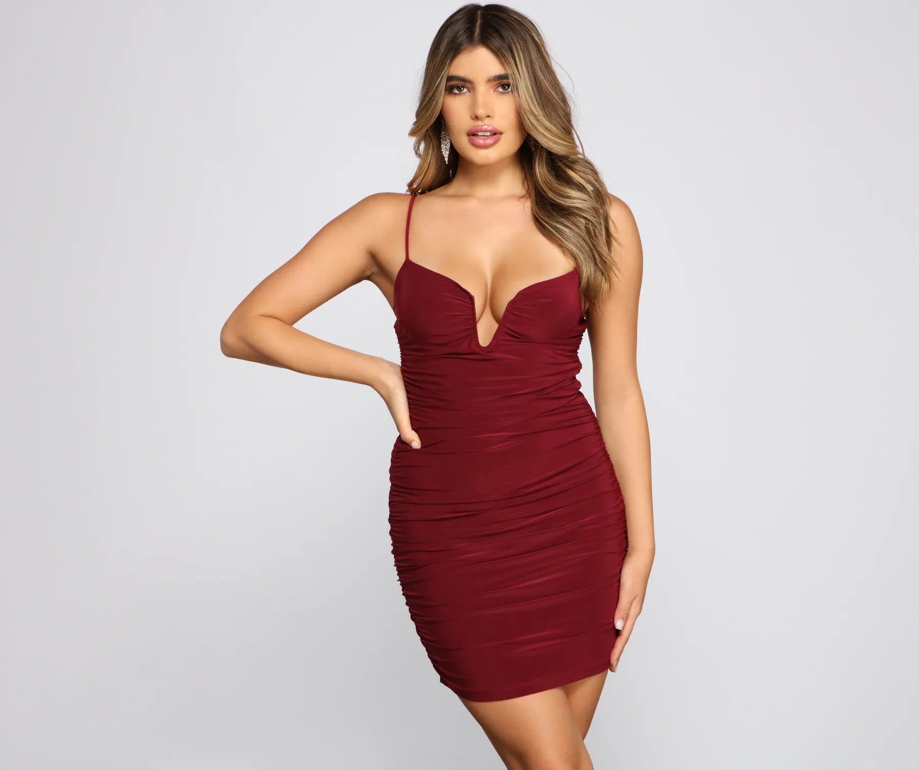 Hearts Racing Ruched Mini Dress Trendy A-Line Mini Dress