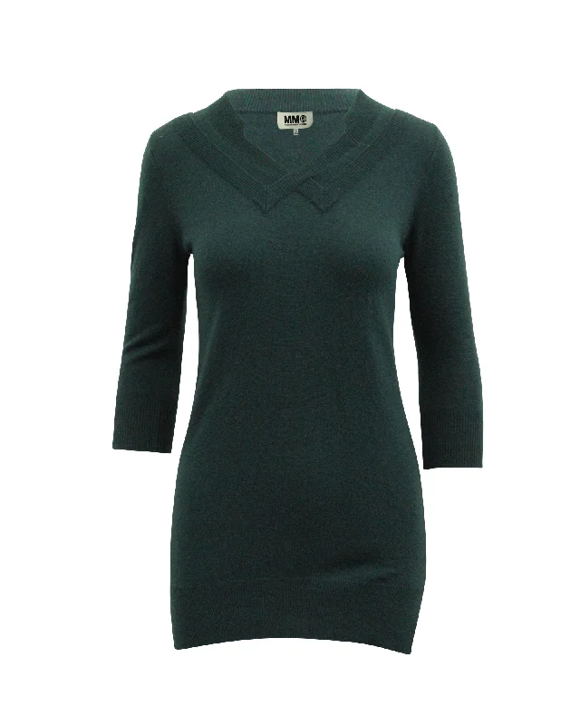 Maison Martin Margiela Knit Mini Dress in Emerald Green Cotton Wool Stylish Summer Mini Dress