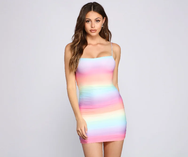 Rainbow Tie Dye Mesh Mini Dress Trendy Tulle Mini Dress