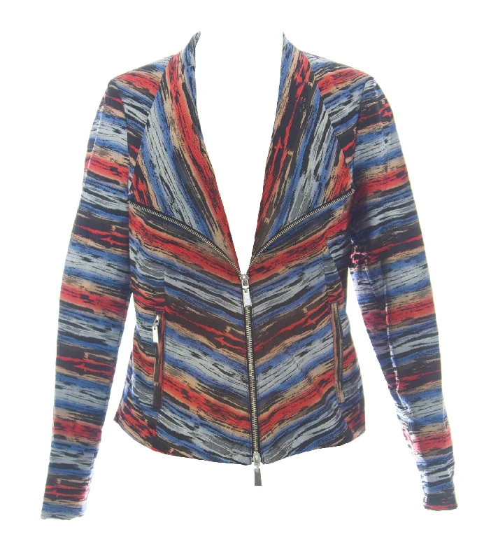 600 West Multi-Color Striped Jacquard Techy Zip-Up Jacket W125121 $158 NEW Cotton Fabric Linen Fabric Terry Fabric