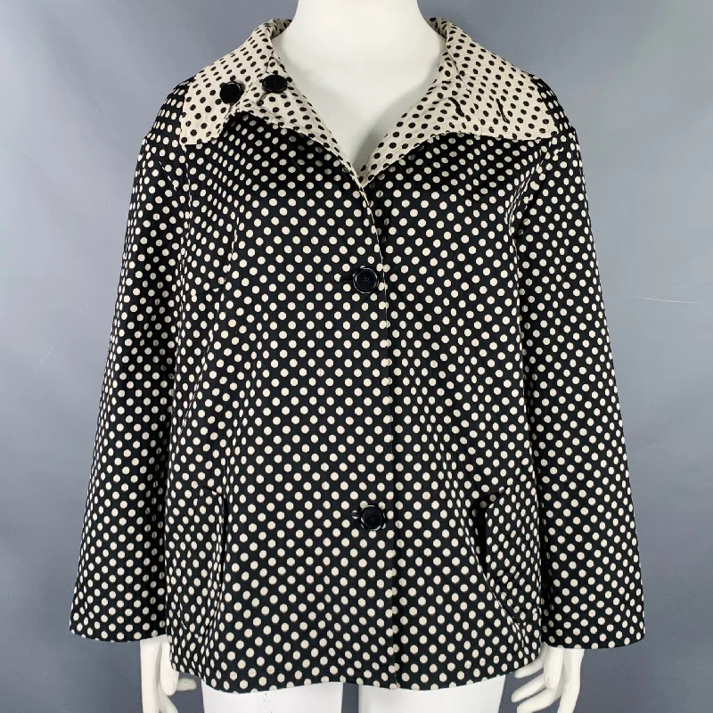 AKRIS Size 16 Black Ivory Polyester Polka Dot Reversible Jacket Chenille Jacket Brocade Jacket Lace Jacket