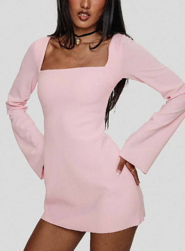 Bombshell Long Sleeve Mini Dress Pink Comfortable Shift Mini Dress