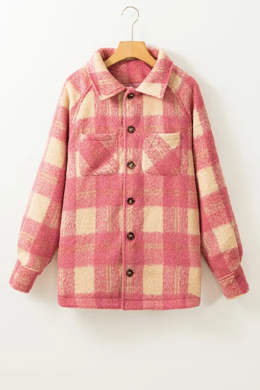 Button-Down Plaid Jacket for Women Nylon Jacket Polyester Jacket Spandex Jacket