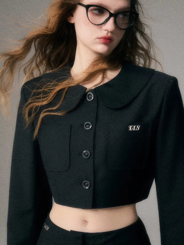 Chic Collared Crop Jacket Jacket Blazer Coat