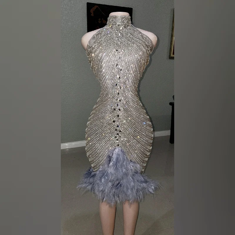 Diamond V Zena Rhinestone Feather Mini Dress Fashionable Party Mini Dress