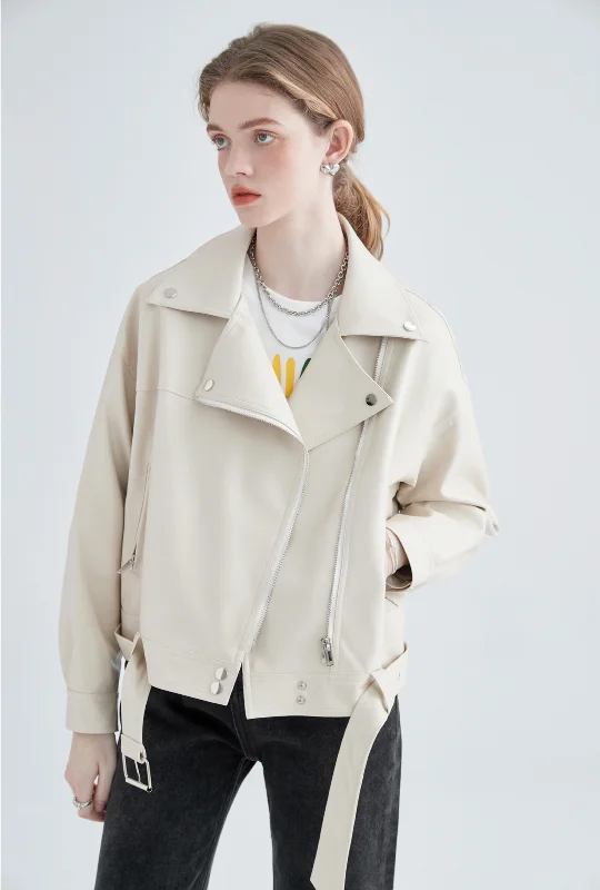 Cream Faux Leather Jacket Jacket Blazer Coat