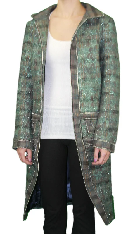 CUSTO BARCELONA Women's Floral Plaid No-Zip Jacket RT592597 $1,331 NWT Stand-Up Collar Roll-Neck Collar Turtle Neck