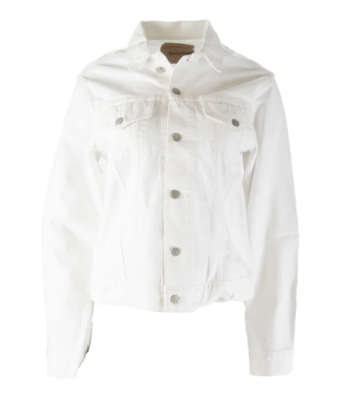 DENIMIST Women's White Agnes Trucker Denim Jacket $325 NWT Fleece Fabric Down Fabric Feather Fabric