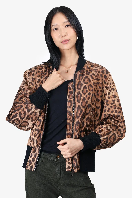 Dolce & Gabbana Leopard Print Bomber Jacket Size 40 Nylon Fabric Polyester Fabric Spandex Fabric