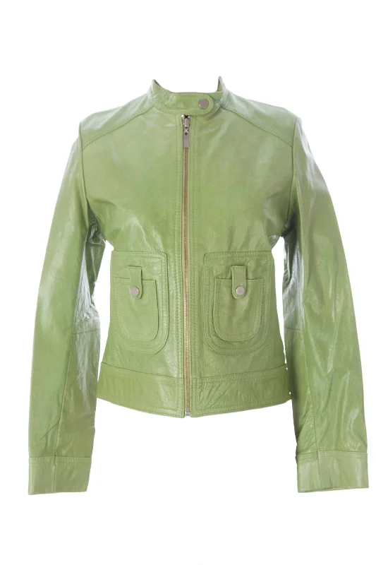 DOMA by Luciano Abitboul Emerald Green Leather Moto Jacket 1552 $589 NEW Satin Jacket Silk Jacket Chiffon Jacket